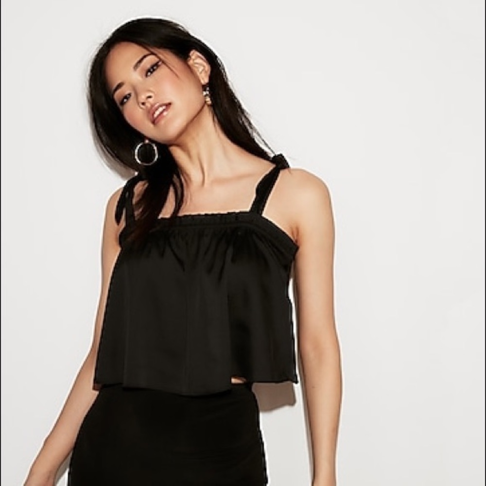 Express Ruffle Cropped Cami Black - size Small NWT